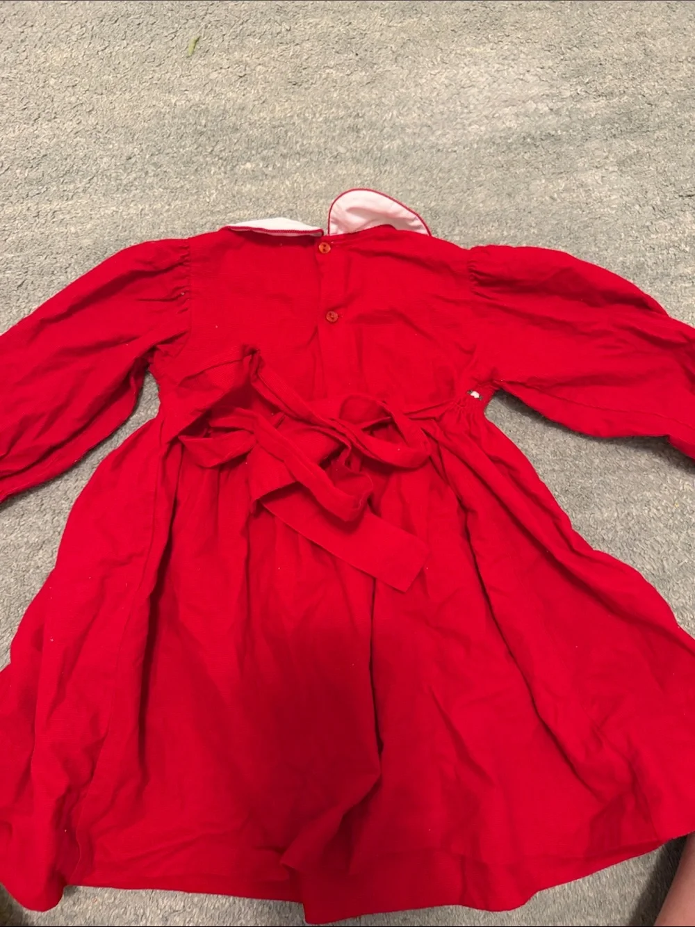 Red Girls’ Peter Pan Collar Smocked Christmas corduroy Dress